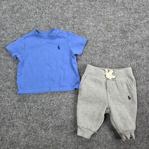 POLO Ralph Lauren Blue Gray 2 Piece Set‎ Jogger Sweatpants T Shirt 3M Baby